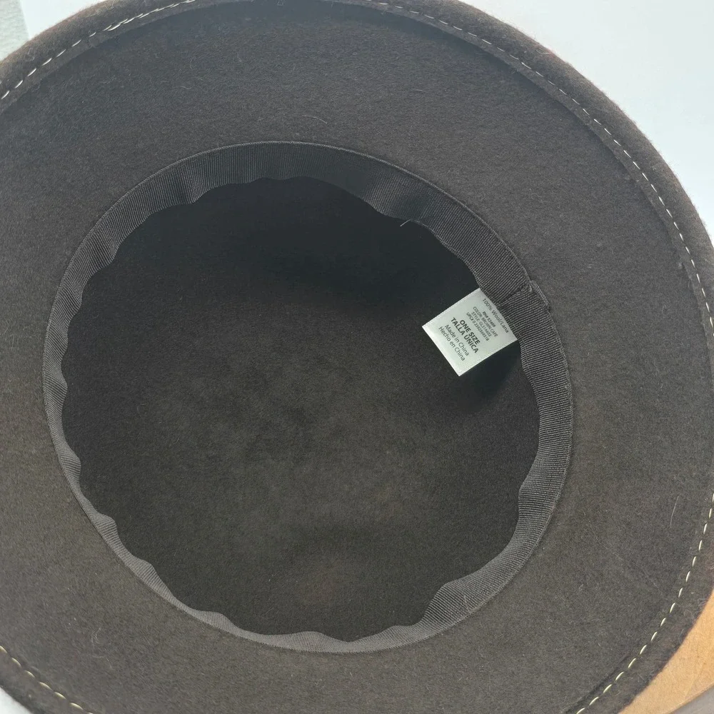 Womens Brown Wool Cloche‎ Hat with Buckle Detail One Size